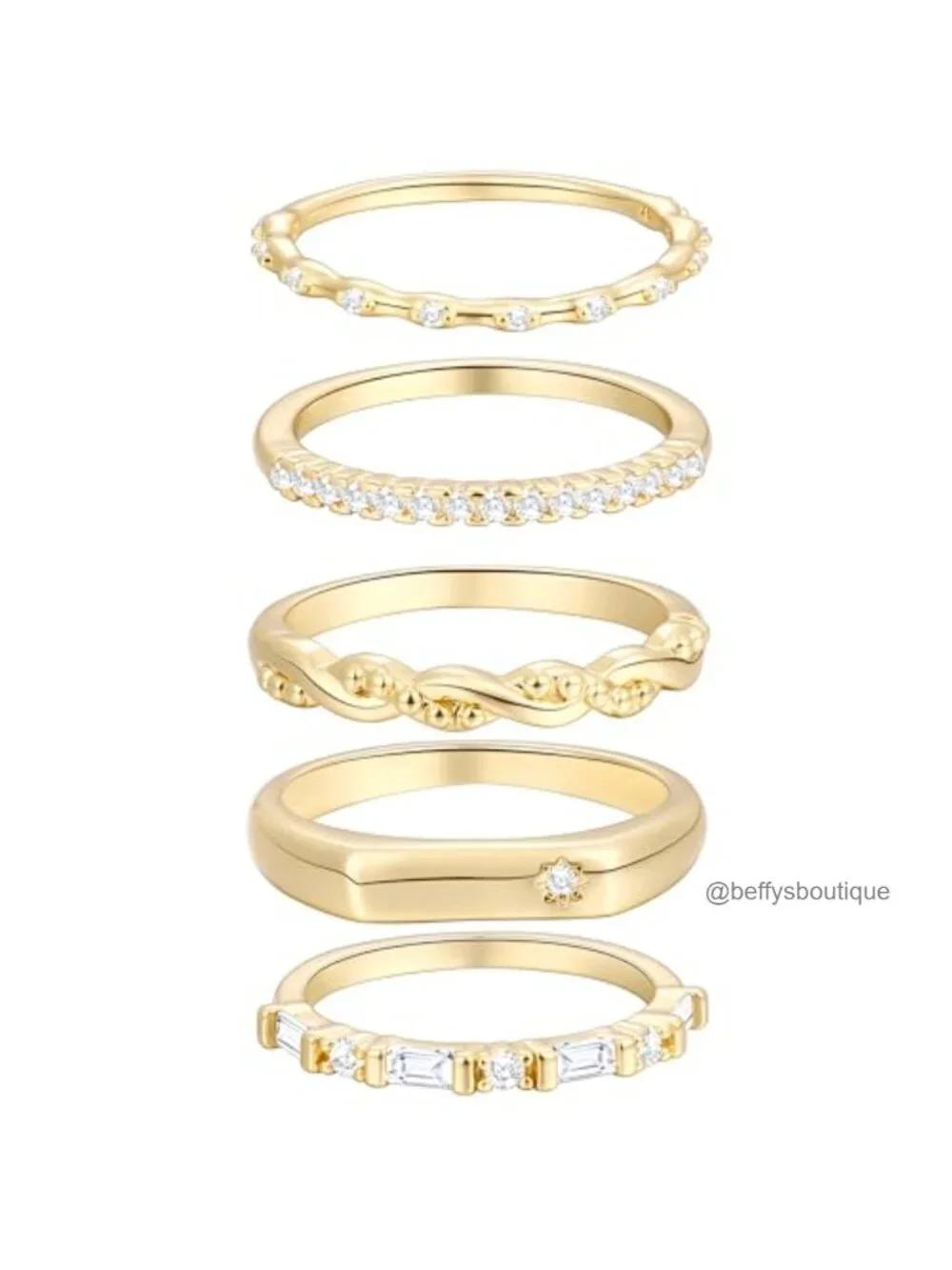 14k Gold Plated Stacking Rings Set for Women Non Tarnish Dainty CZ Knuckle